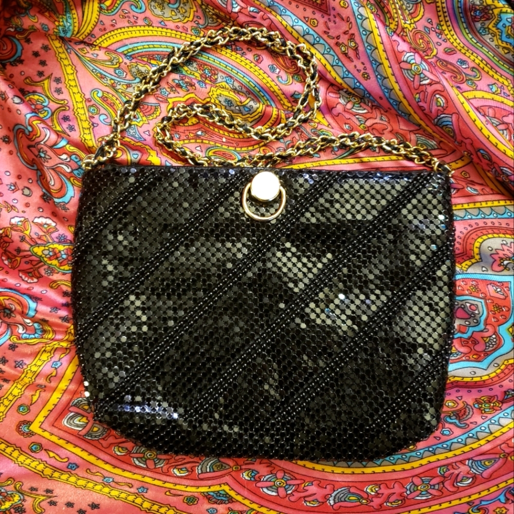 Black metal mesh purse